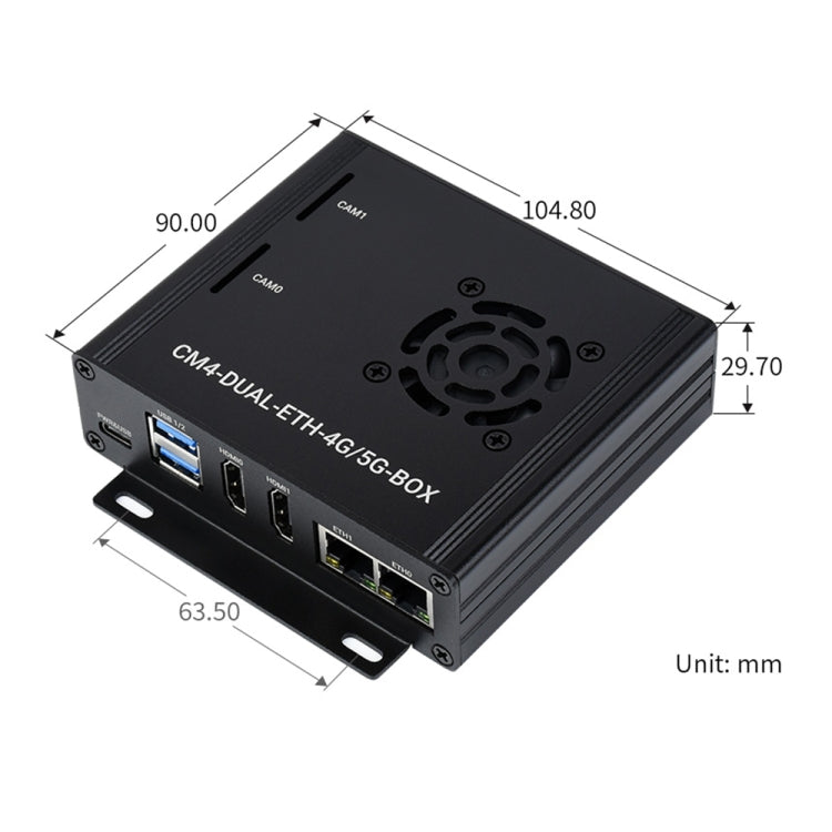 Waveshare Dual Gigabit Ethernet 5G/4G Computer Box with Cooling Fan for Raspberry Pi CM4(EU Plug) - Mini PC Accessories by WAVESHARE | Online Shopping South Africa | PMC Jewellery | Buy Now Pay Later Mobicred