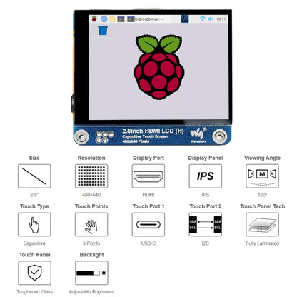 Waveshare 2.8 inch 480x640 HDMI IPS LCD Display (H) Fully Laminated Screen - Modules Expansions Accessories by WAVESHARE | Online Shopping South Africa | PMC Jewellery | Buy Now Pay Later Mobicred