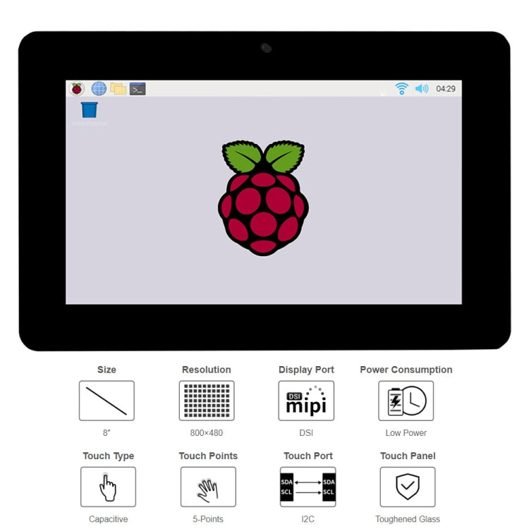 WAVESHARE 8 inch 800 x 480 Capacitive Touch Display for Raspberry Pi, DSI Interface - LCD & LED Display Module by WAVESHARE | Online Shopping South Africa | PMC Jewellery | Buy Now Pay Later Mobicred