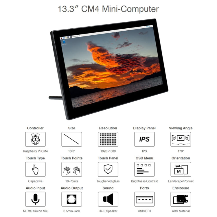 WAVESHARE Mini-Computer Powered by Raspberry Pi CM4 Touch Screen(UK Plug) - free shipping - PMC Jewellery - Order now!