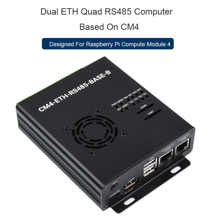 Waveshare Dual ETH Mini-Computer for Raspberry Pi CM4, Gigabit Ethernet, 4CH Isolated RS485(EU Plug) - Mini PC Accessories by WAVESHARE | Online Shopping South Africa | PMC Jewellery | Buy Now Pay Later Mobicred