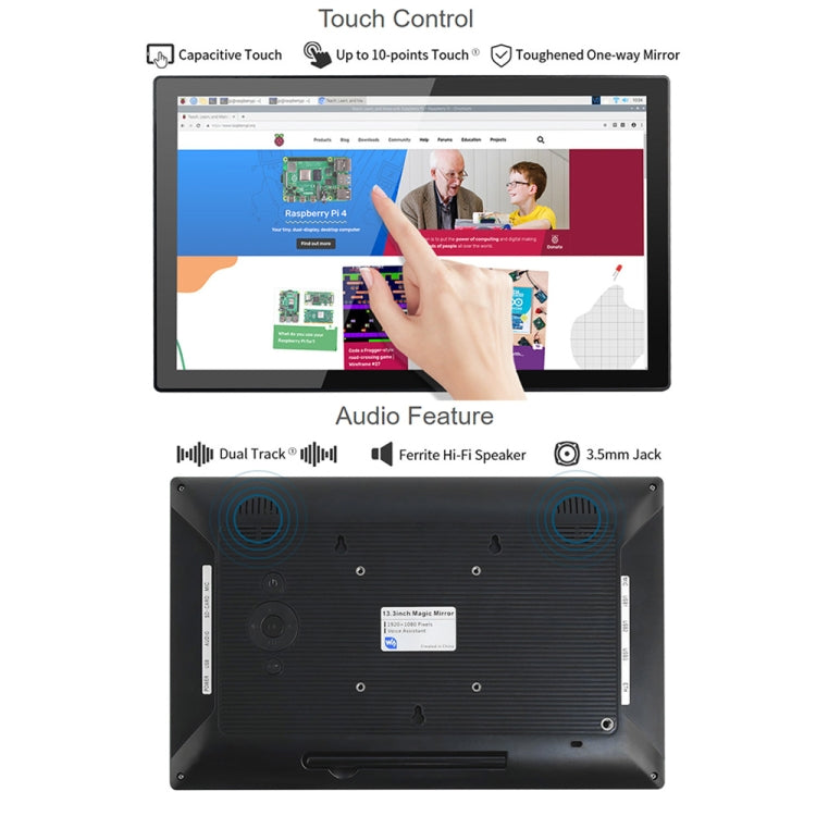 Waveshare 13.3 inch Magic Mirror, Voice Assistant, Touch Control(EU Plug) - Modules Expansions Accessories by WAVESHARE | Online Shopping South Africa | PMC Jewellery | Buy Now Pay Later Mobicred