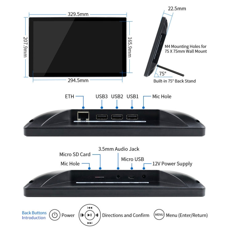 Waveshare 13.3 inch Magic Mirror, Voice Assistant, Touch Control(EU Plug) - Modules Expansions Accessories by WAVESHARE | Online Shopping South Africa | PMC Jewellery | Buy Now Pay Later Mobicred