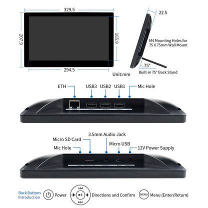 Waveshare 13.3 inch Mini-Computer Powered by Raspberry Pi 3A+, HD Touch Screen(EU Plug) - Modules Expansions Accessories by WAVESHARE | Online Shopping South Africa | PMC Jewellery | Buy Now Pay Later Mobicred