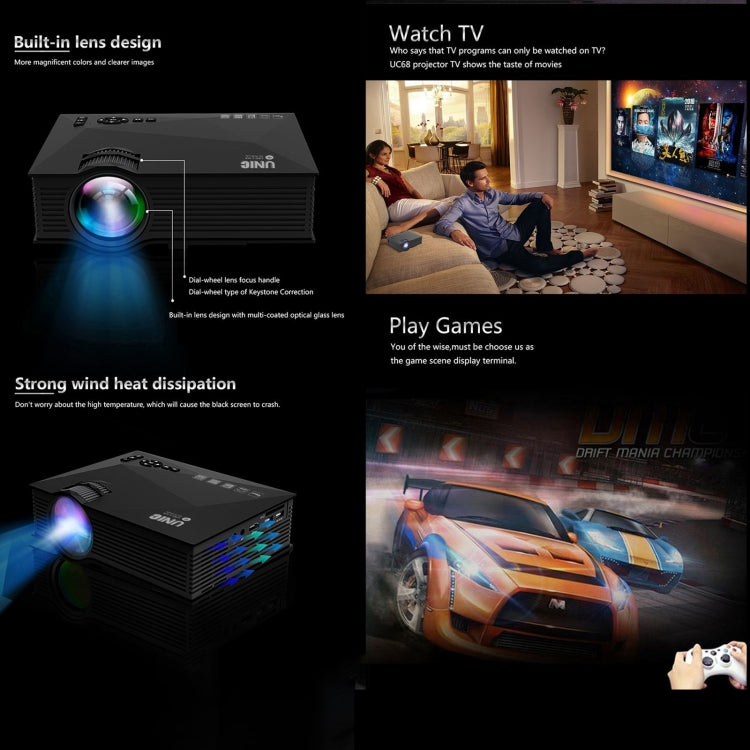 UC68+ 40ANSI 1024 x 600P Home Theater Multimedia HD LED Projector,  Support USB/SD/HDMI/VGA/IR - free shipping - PMC Jewellery - Order now!