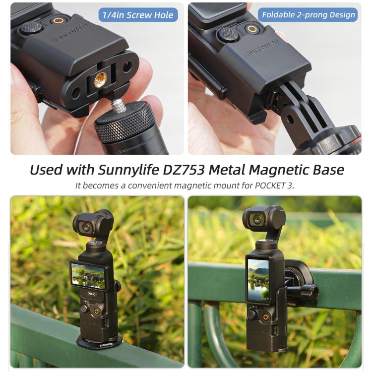 For DJI OSMO Pocket 3 Sunnylife Expansion Adapter Foldable Dual Hooks Adapter Protective Case Bracket (Black) - Mount & Holder by Sunnylife | Online Shopping South Africa | PMC Jewellery