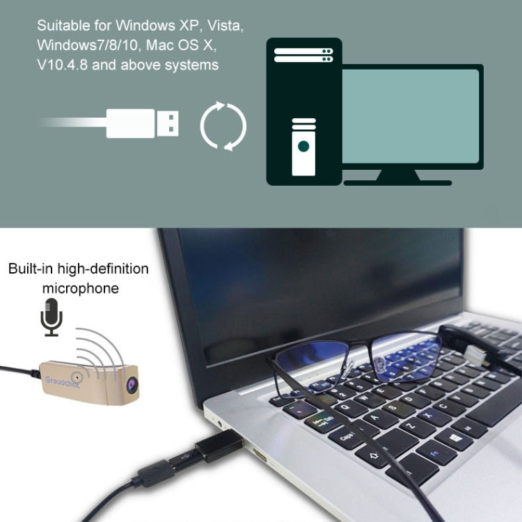 Groudchat JP1DV1 1080P HD Smart Camera Mobile Phone USB Live Camera for Glasses Legs, Built-in Sound-absorbing and Noise-reducing Microphone(Gold Black) - HD Camera by PMC TechLife | Online Shopping South Africa | PMC TechLife | Buy Now Pay Later Mobicred