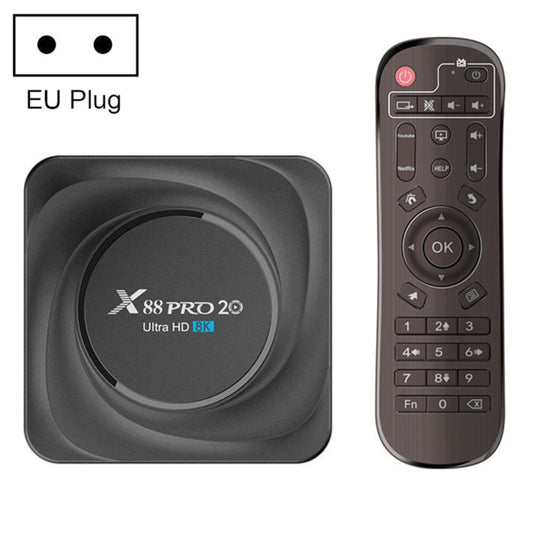 X88 Pro 20 4K Smart TV BOX Android 11.0 Media Player with Infrared Remote Control, RK3566 Quad Core 64bit Cortex-A55 up to 1.8GHz, RAM: 4GB, ROM: 32GB, Support Dual Band WiFi, Bluetooth, Ethernet, EU Plug - RK3566 by PMC Jewellery | Online Shopping South Africa | PMC Jewellery | Buy Now Pay Later Mobicred
