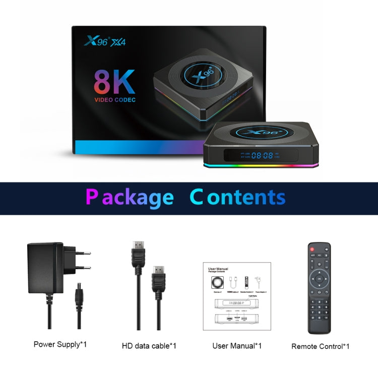 X96 X4 8K Smart TV BOX Android 11.0 Media Player with Remote Control, Amlogic S905X4 Quad Core ARM Cortex A55, RAM: 4GB, ROM: 64GB, Support 100M, Dual Band WiFi, Bluetooth, UK Plug - Amlogic S905 by PMC TechLife | Online Shopping South Africa | PMC TechLife | Buy Now Pay Later Mobicred