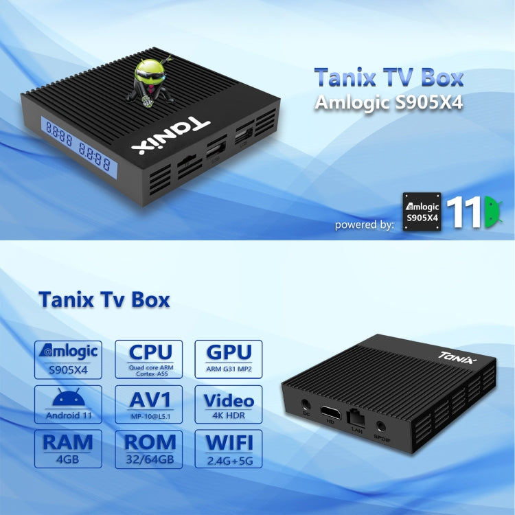 Tanix X4 Android 11 Smart TV Box, Amlogic S905X4 Quad Core, 4GB+64GB, Dual Wifi, BT (US Plug) - Amlogic S905 by PMC TechLife | Online Shopping South Africa | PMC TechLife | Buy Now Pay Later Mobicred