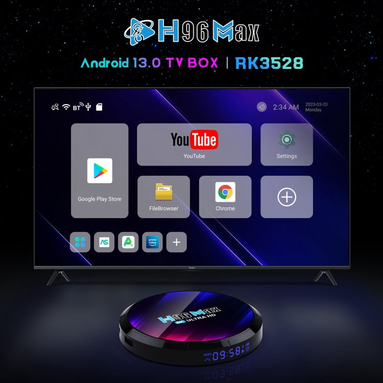 H96 Max 8K Ultra HD Smart TV Box Android 13.0 Media Player with Remote Control, RK3528 Quad-Core, 2GB+16GB(UK Plug) - RK3318 by PMC TechLife | Online Shopping South Africa | PMC TechLife | Buy Now Pay Later Mobicred