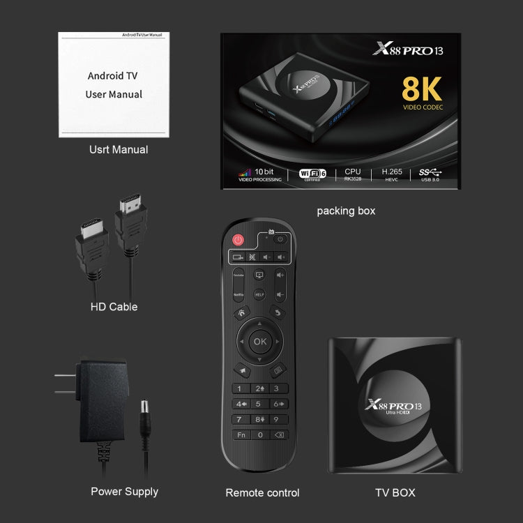 X88 Pro 13 Android 13.0 Smart TV Box with Remote Control, RK3528 Quad-Core, 4G+64GB (US Plug) - Others by PMC Jewellery | Online Shopping South Africa | PMC Jewellery