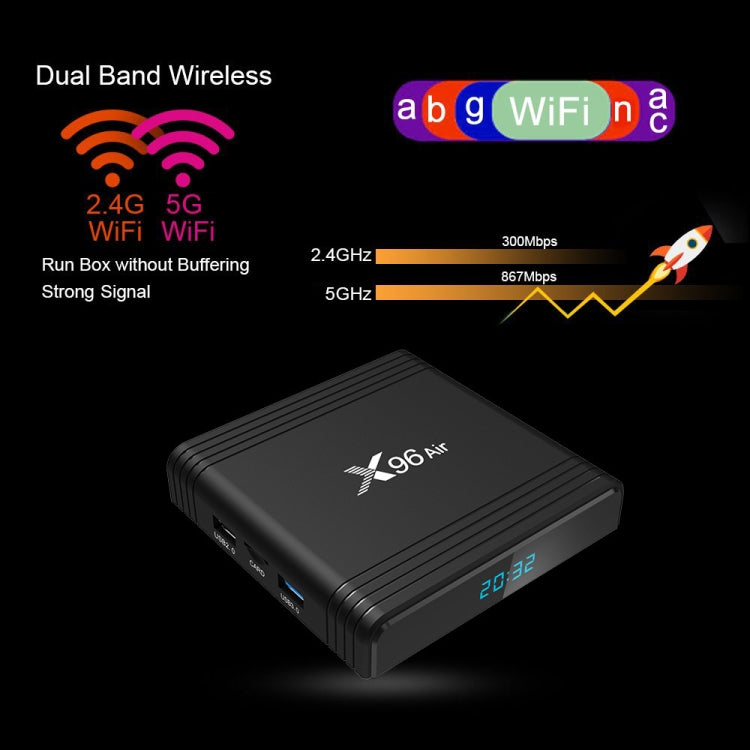 X96 Air 8K Smart TV BOX Android 9.0 Media Player with Remote Control, Quad-core Amlogic S905X3, RAM: 4GB, ROM: 64GB, Dual Band WiFi, Bluetooth, AU Plug - Amlogic S905 by PMC TechLife | Online Shopping South Africa | PMC TechLife | Buy Now Pay Later Mobicred