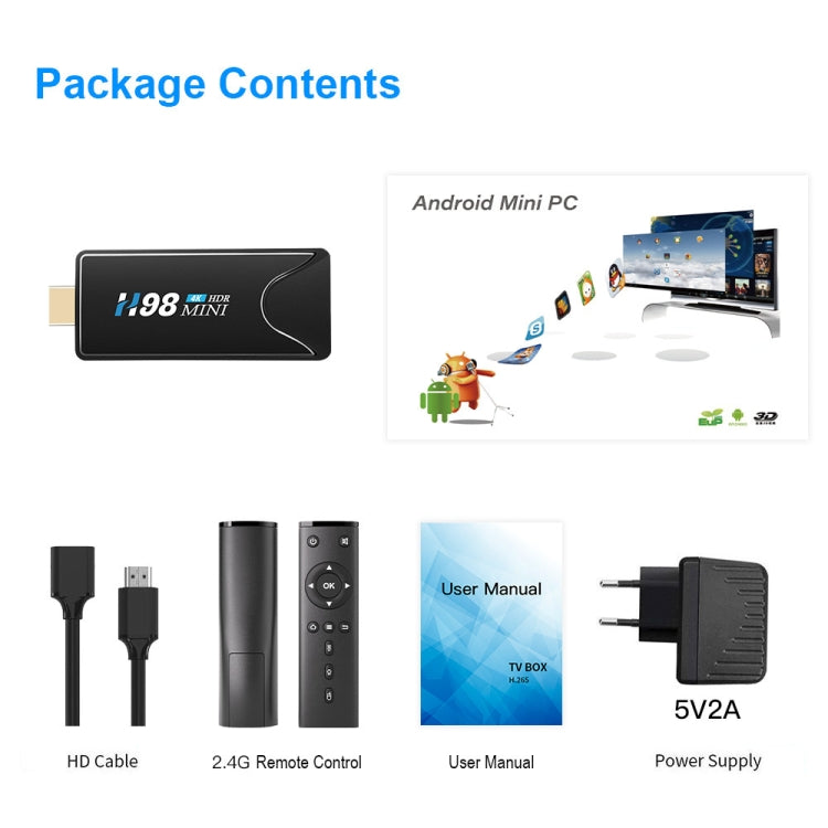 H98 Mini 4K Dongle Smart TV BOX Android 10 Media Player with Remote Control, Allwinner H313 Quad-core ARM Cortex-A53, RAM: 2GB, ROM: 16GB, Support WiFi, Bluetooth, OTG, UK Plug - Allwinner H3 by PMC Jewellery | Online Shopping South Africa | PMC Jewellery | Buy Now Pay Later Mobicred