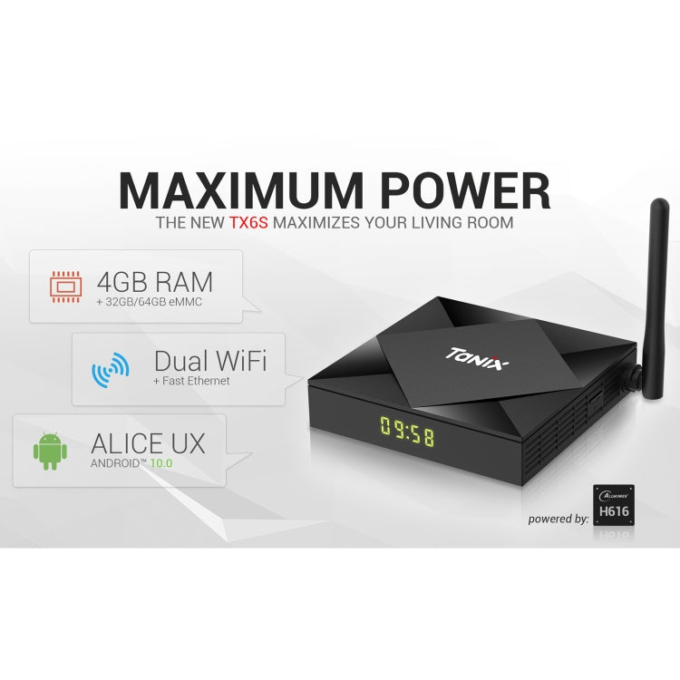 TANIX TX6s 4K Smart TV BOX Android 10 Media Player with Remote Control, Quad Core Allwinner H616, without Bluetooth Function, RAM: 2GB, ROM: 8GB, 2.4GHz WiFi, EU Plug - Allwinner H6 by PMC Jewellery | Online Shopping South Africa | PMC Jewellery | Buy Now Pay Later Mobicred