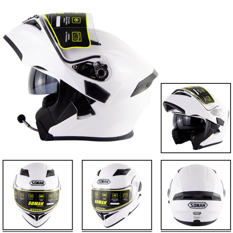 Soman 955 Skyeye Motorcycle Full / Open Face Bluetooth Helmet Headset Full Face, Supports Answer / Hang Up Calls(Pearl White) - free shipping - PMC TechLife - Order now!