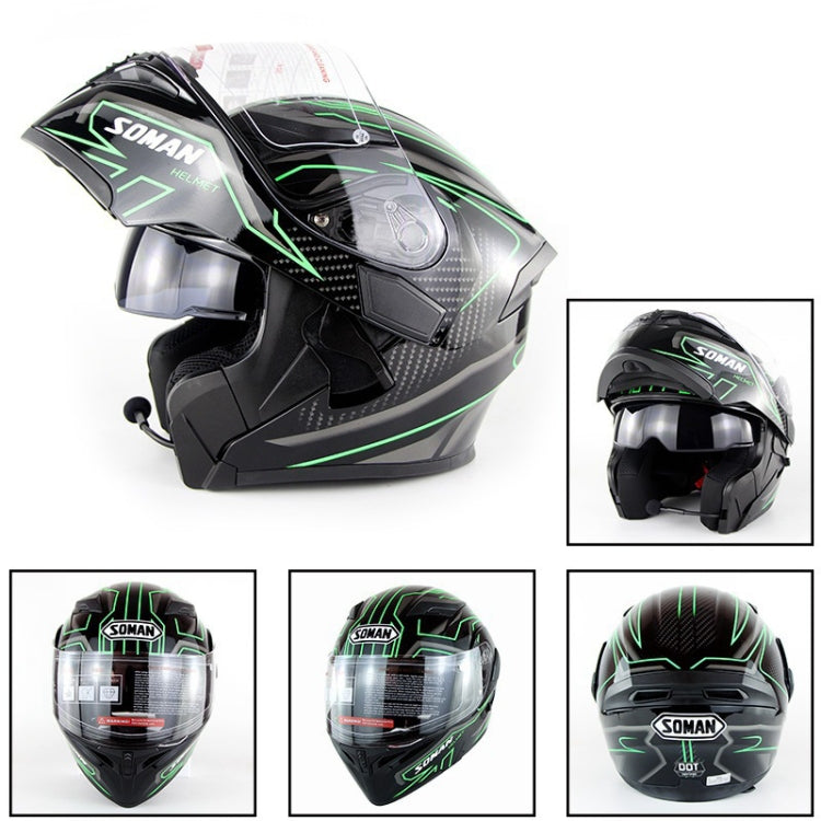 Soman 955 Skyeye Motorcycle Full / Open Face Bluetooth Helmet Headset Full Face, Supports Answer / Hang Up Calls(Black Green) - Helmets by SOMAN | Online Shopping South Africa | PMC Jewellery | Buy Now Pay Later Mobicred