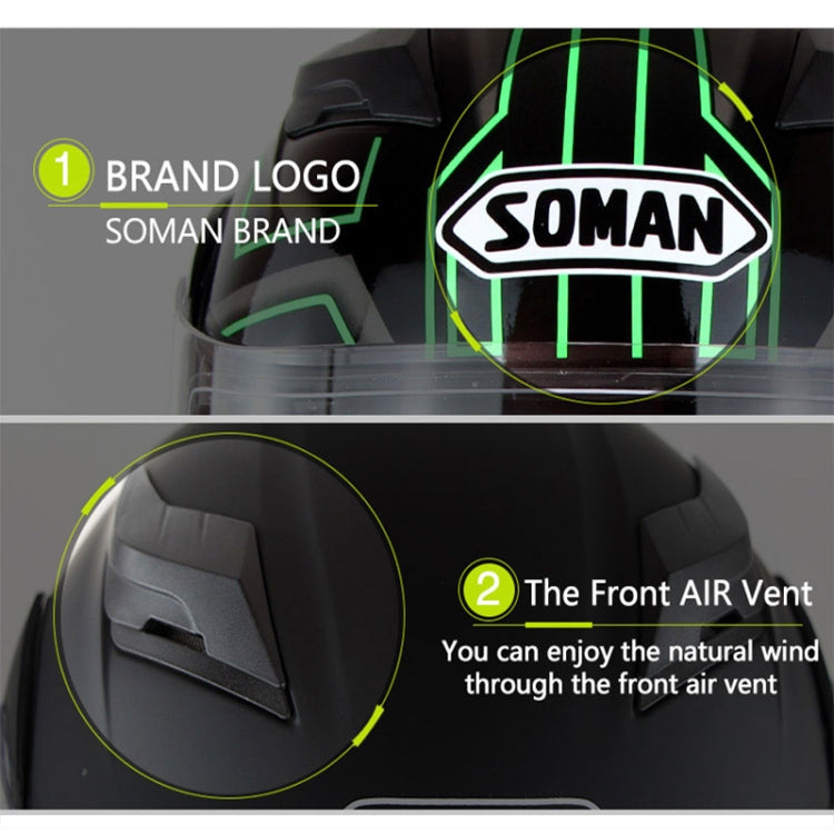 Soman 955 Skyeye Motorcycle Full / Open Face Bluetooth Helmet Headset Full Face, Supports Answer / Hang Up Calls(Black Green) - free shipping - PMC TechLife - Order now!