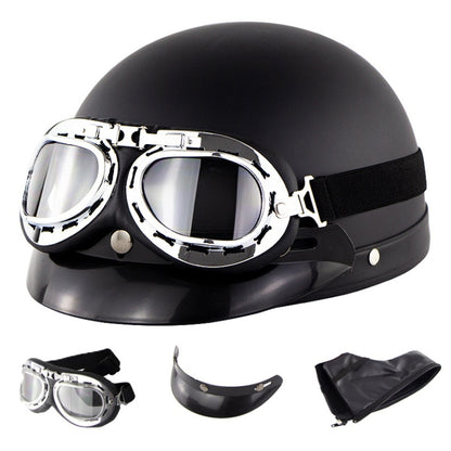 Soman Electromobile Motorcycle Half Face Helmet Retro Harley Helmet with Goggles(Matte Black) - Helmets by SOMAN | Online Shopping South Africa | PMC Jewellery | Buy Now Pay Later Mobicred