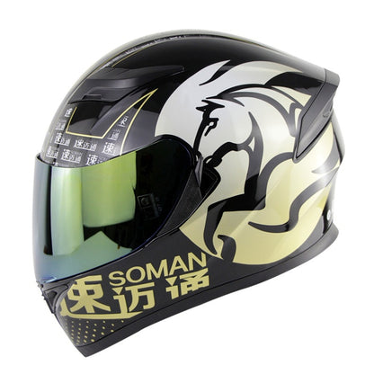 Soman SM-960 Motorcycle Electromobile Full Face Helmet Double Lens Protective Helmet(Gold with Gold Lens) - Helmets by SOMAN | Online Shopping South Africa | PMC Jewellery | Buy Now Pay Later Mobicred