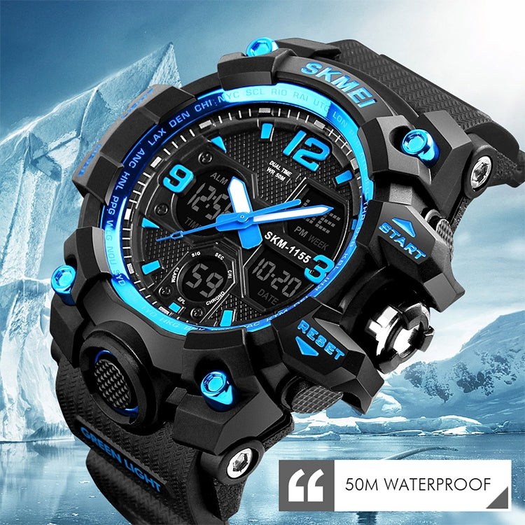 SKMEI 1155B Multifunctional Men Outdoor Sports Noctilucent Waterproof Large Dial Wrist Watch(Blue) - free shipping - PMC TechLife - Order now!