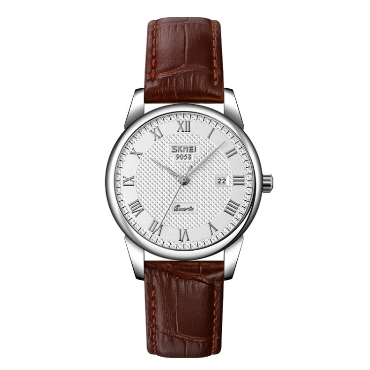 SKMEI 9058 Multifunctional Outdoor Fashion Waterproof Silver Shell Quartz Wrist Watch (Women Style Silver Face Brown Strap) - free shipping - PMC TechLife - Order now!