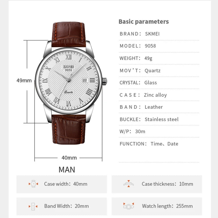 SKMEI 9058 Multifunctional Outdoor Fashion Waterproof Silver Shell Quartz Wrist Watch (Men Style Silver Face Black Strap) - free shipping - PMC TechLife - Order now!