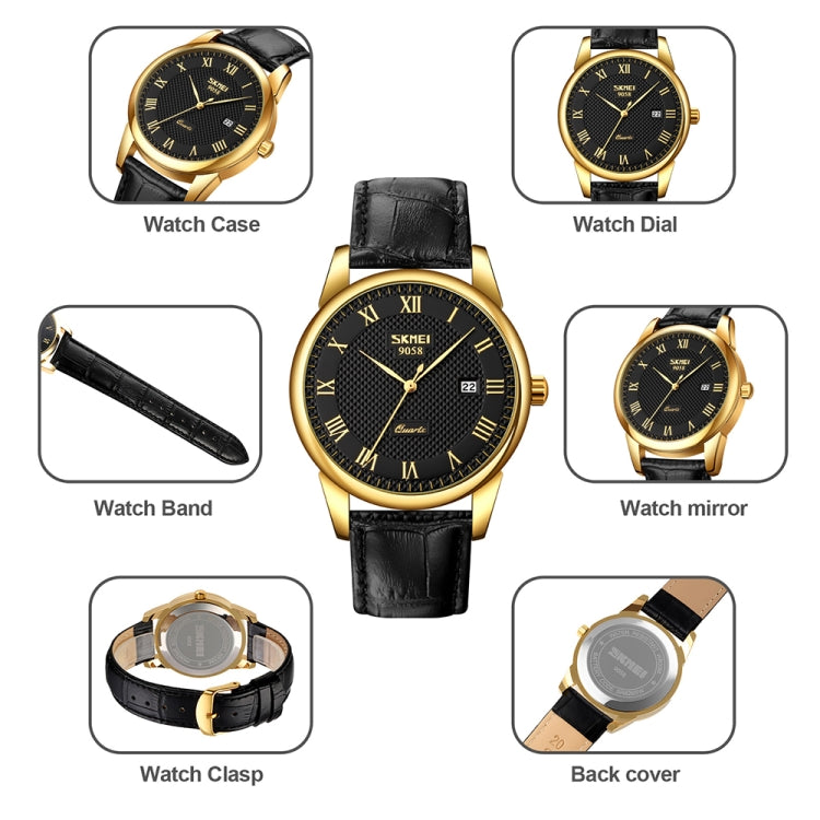 SKMEI 9058 Multifunctional Outdoor Fashion Waterproof Gold Shell Quartz Wrist Watch(Men Style Gold Face Brown Strap) - free shipping - PMC TechLife - Order now!