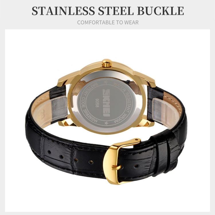 SKMEI 9058 Multifunctional Outdoor Fashion Waterproof Gold Shell Quartz Wrist Watch(Men Style Black Face Black Strap) - free shipping - PMC TechLife - Order now!