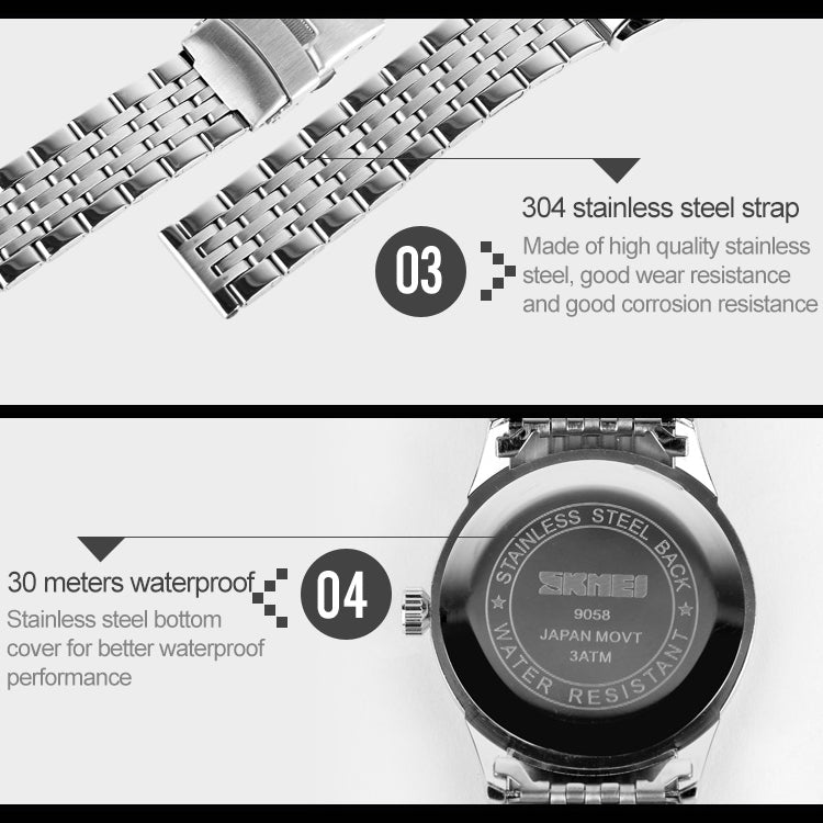 SKMEI 9058 Multifunctional Outdoor Fashion Waterproof Steel Strip Quartz Wrist Watch(Men Style Blue) - free shipping - PMC TechLife - Order now!