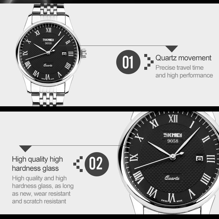 SKMEI 9058 Multifunctional Outdoor Fashion Waterproof Steel Strip Quartz Wrist Watch(Women Style Black) - free shipping - PMC TechLife - Order now!