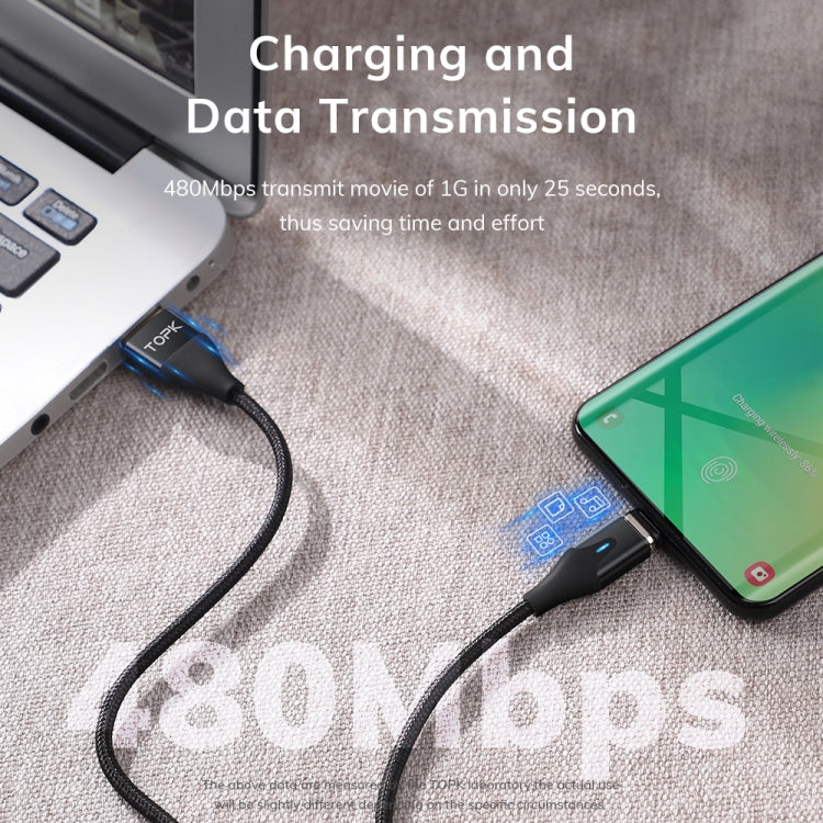 TOPK AM63 1m USB to 8 Pin + USB-C / Type-C + Micro USB 3 in 1 Flat Magnetic Metal Connector Nylon Braided Magnetic Fast Charging Data Cable(Red) - Charging Cable & Head by TOPK | Online Shopping South Africa | PMC TechLife | Buy Now Pay Later Mobicred