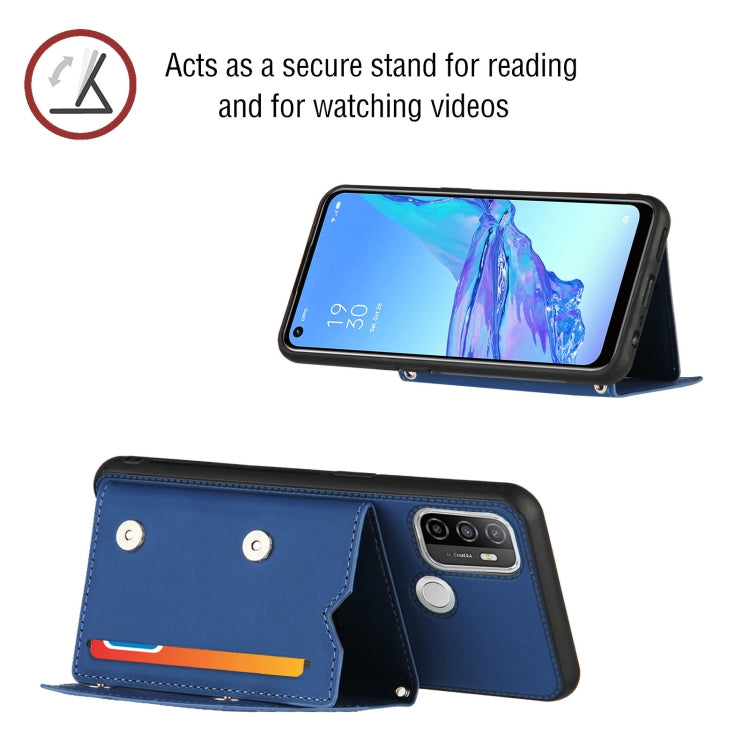 For OPPO A53 Skin Feel PU + TPU + PC Back Cover Shockproof Case with Card Slots & Holder & Photo Frame(Royal Blue) - OPPO Cases by PMC Jewellery | Online Shopping South Africa | PMC Jewellery | Buy Now Pay Later Mobicred