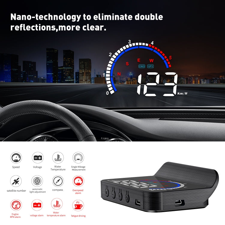 M13 Plus OBD2 + GPS Mode Car Head-up Display HUD Overspeed / Speed / Water Temperature Alarm / Eliminate Fault Codes - Head Up Display System by PMC TechLife | Online Shopping South Africa | PMC TechLife | Buy Now Pay Later Mobicred