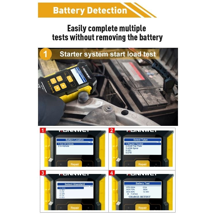 KONNWEI KW510 3 in 1 Car Battery Tester / Charger / Repairer, Support 8 Languages(US Plug) - free shipping - PMC TechLife - Order now!