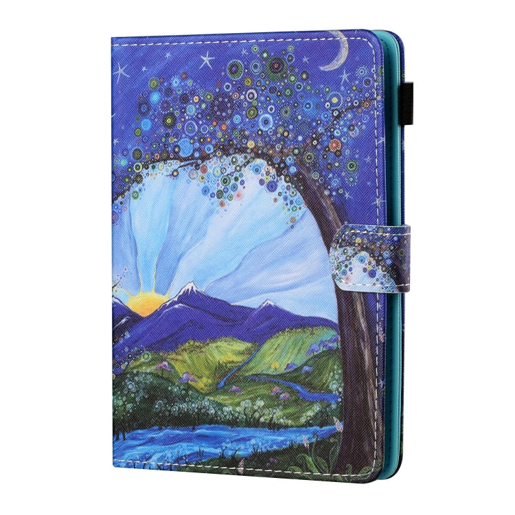 For 10 inch Tablet PC Universal Sewing Thread Horizontal Painted Flat Leather Case with Pen Cover & Anti Skid Strip & Card Slot & Holder(Sunrise With Tree) - free shipping - PMC TechLife - Order now!
