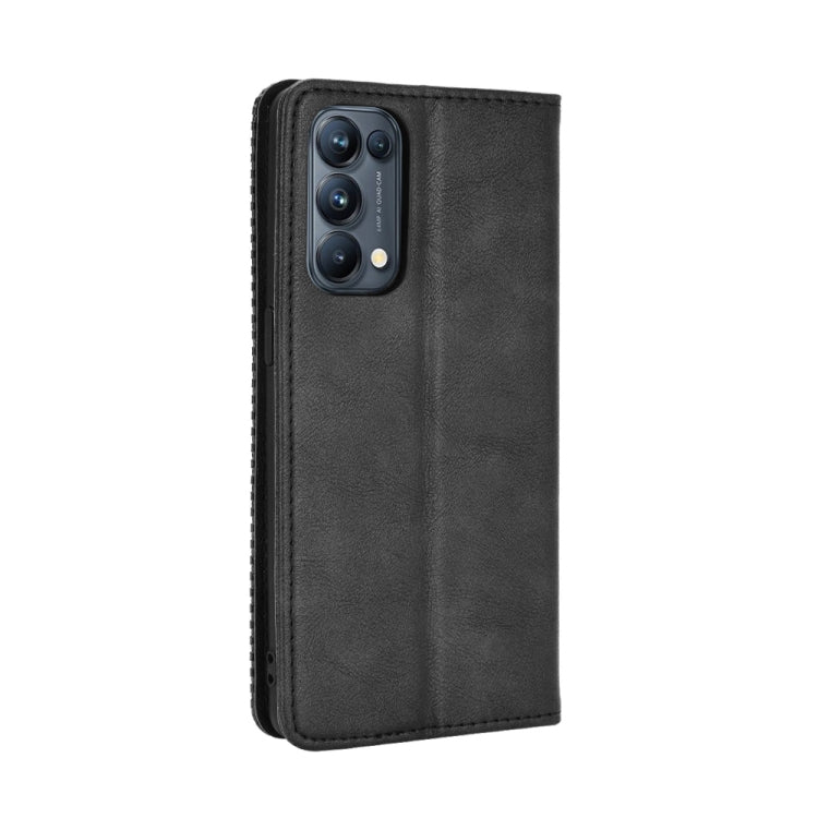 For OPPO Reno5 Pro 5G Magnetic Buckle Retro Crazy Horse Texture Horizontal Flip Leather Case with Holder & Card Slots & Photo Frame(Black) - OPPO Cases by PMC TechLife | Online Shopping South Africa | PMC TechLife