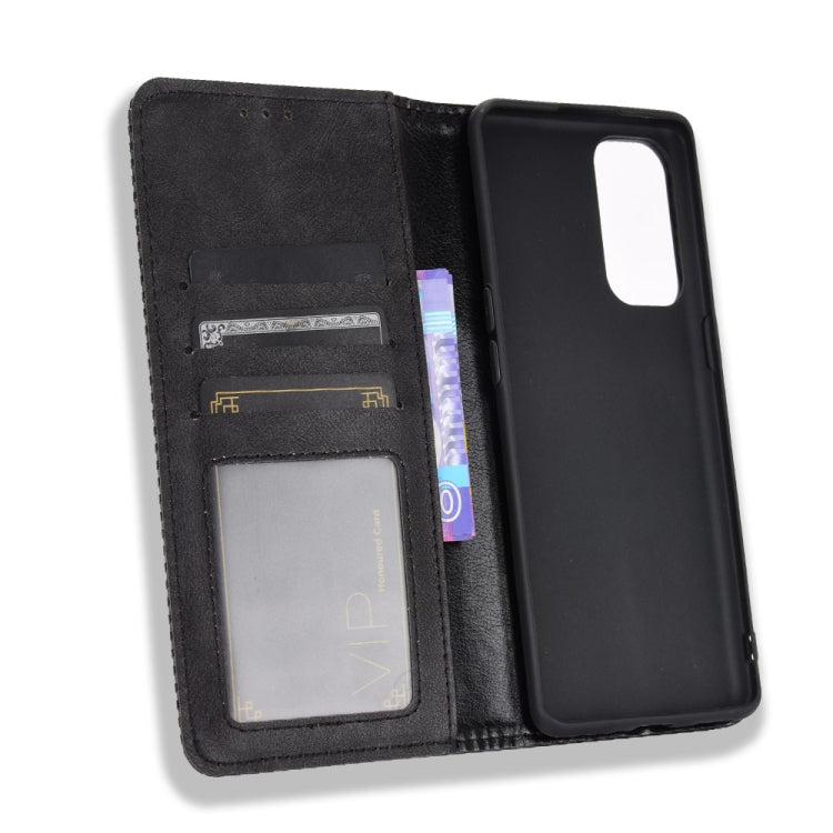 For OPPO Reno5 Pro 5G Magnetic Buckle Retro Crazy Horse Texture Horizontal Flip Leather Case with Holder & Card Slots & Photo Frame(Black) - OPPO Cases by PMC Jewellery | Online Shopping South Africa | PMC Jewellery