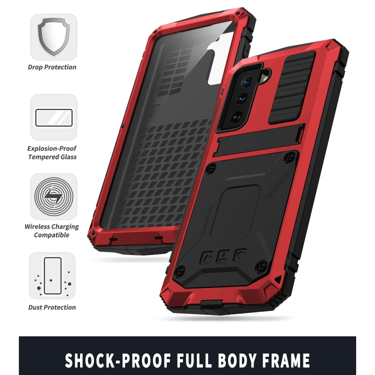 For Samsung Galaxy S21 5G R-JUST Shockproof Waterproof Dust-proof Metal + Silicone Protective Case with Holder(Red) - Galaxy S21 5G Cases by R-JUST | Online Shopping South Africa | PMC TechLife | Buy Now Pay Later Mobicred