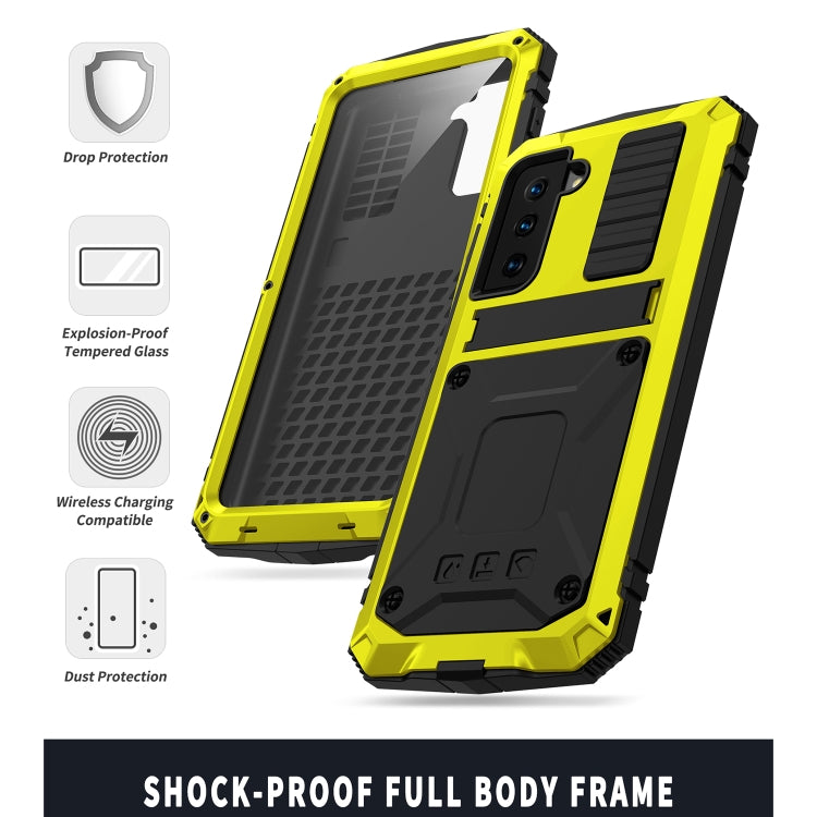 For Samsung Galaxy S21 5G R-JUST Shockproof Waterproof Dust-proof Metal + Silicone Protective Case with Holder(Yellow) - Galaxy S21 5G Cases by R-JUST | Online Shopping South Africa | PMC TechLife | Buy Now Pay Later Mobicred