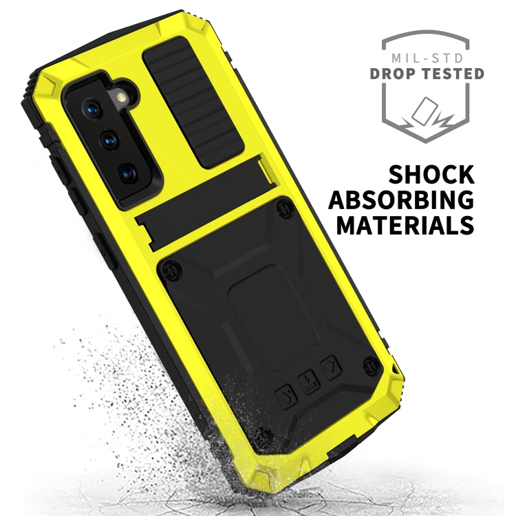 For Samsung Galaxy S21 5G R-JUST Shockproof Waterproof Dust-proof Metal + Silicone Protective Case with Holder(Yellow) - Galaxy S21 5G Cases by R-JUST | Online Shopping South Africa | PMC TechLife | Buy Now Pay Later Mobicred