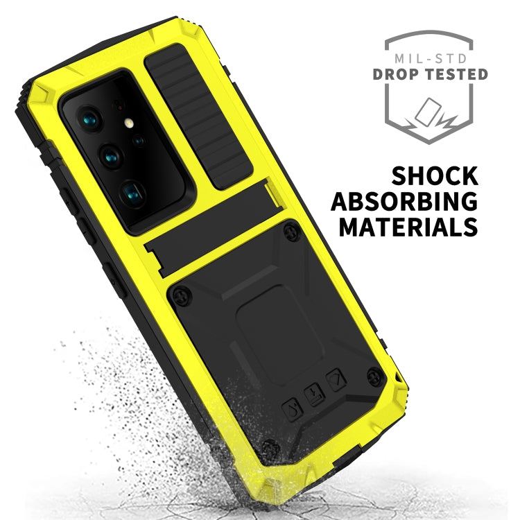 For Samsung Galaxy S21 Ultra 5G R-JUST Shockproof Waterproof Dust-proof Metal + Silicone Protective Case with Holder(Yellow) - Galaxy S21 Ultra 5G Cases by R-JUST | Online Shopping South Africa | PMC Jewellery