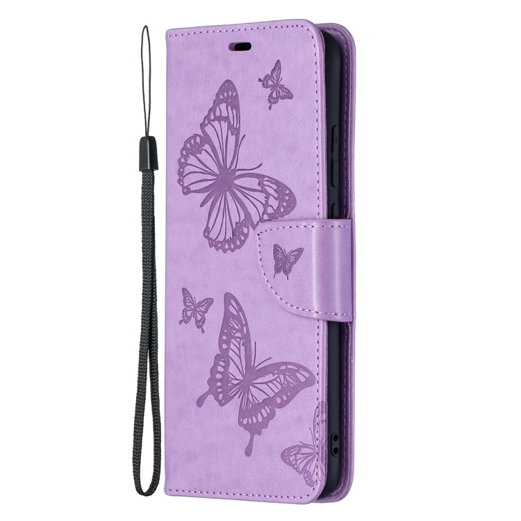 For Samsung Galaxy A02s (EU Version) Embossing Two Butterflies Pattern Horizontal Flip PU Leather Case with Holder & Card Slot & Wallet & Lanyard(Purple) - Galaxy Phone Cases by PMC Jewellery | Online Shopping South Africa | PMC Jewellery