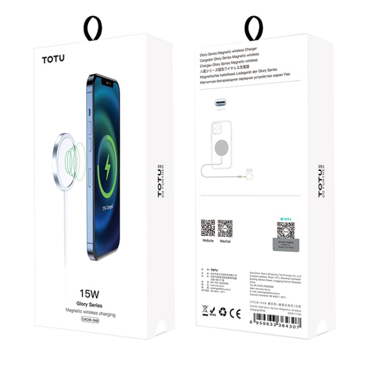 TOTUDESIGN CACW-048 Glory Series 15W Max Magnetic Wireless Charger(White) - Wireless Charger by TOTUDESIGN | Online Shopping South Africa | PMC Jewellery | Buy Now Pay Later Mobicred