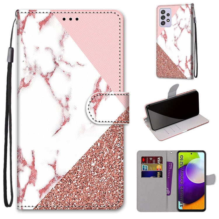 For Samsung Galaxy A52 5G Coloured Drawing Cross Texture Horizontal Flip PU Leather Case with Holder & Card Slots & Wallet & Lanyard(Pink Stone Texture) - Galaxy Phone Cases by PMC Jewellery | Online Shopping South Africa | PMC Jewellery