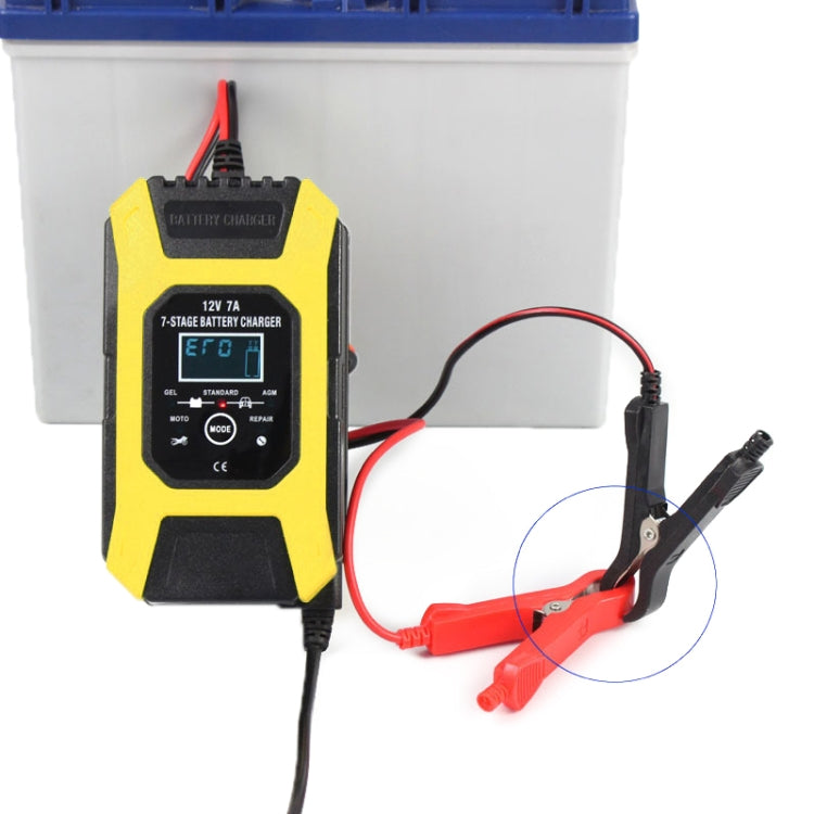 FOXSUR Car / Motorcycle Repair Charger 12V 7A 7-stage + Multi-battery Mode Lead-acid Battery Charger, Plug Type:EU Plug(Yellow) - Battery Charger by FOXSUR | Online Shopping South Africa | PMC Jewellery | Buy Now Pay Later Mobicred