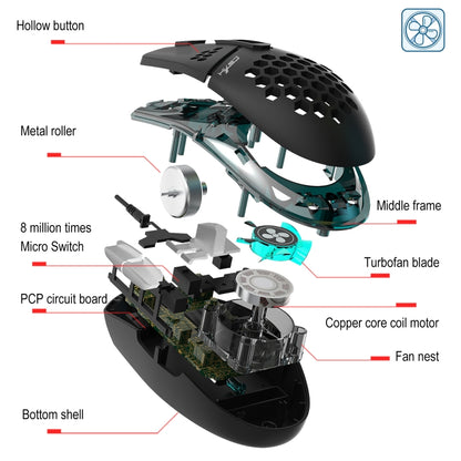 HXSJ J400 6 Keys 8000DPI RGB Light Fan Cooling Gaming Wired Mouse - Wired Mice by HXSJ | Online Shopping South Africa | PMC Jewellery