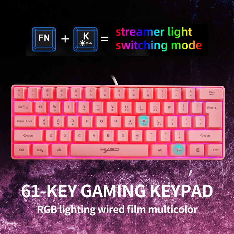 HXSJ V700 61 Keys RGB Lighting Gaming Wired Keyboard (Pink) - Wired Keyboard by HXSJ | Online Shopping South Africa | PMC Jewellery | Buy Now Pay Later Mobicred