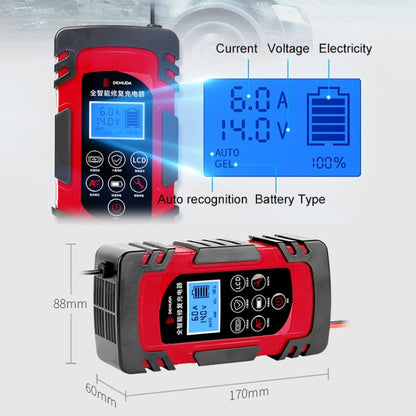 DEMUDA DC-80 Car Battery Charger 12V/24V Intelligent Pulse Repair Type Lead-acid Battery, Plug Type:EU Plug(Red) - Battery Charger by PMC Jewellery | Online Shopping South Africa | PMC Jewellery | Buy Now Pay Later Mobicred