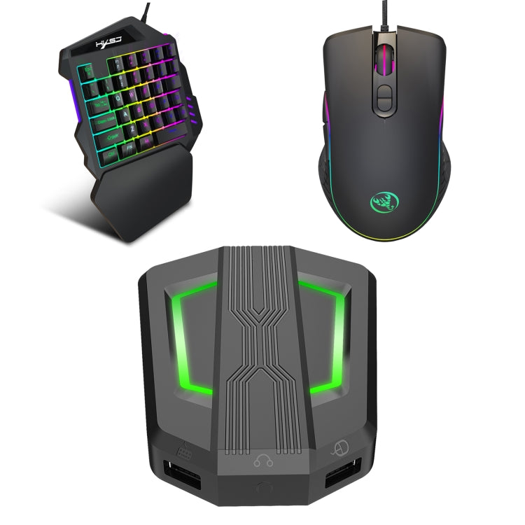 HXSJ P6+V100+A867 Keyboard Mouse Converter + One-handed Keyboard + RGB Gaming Mouse Set - Wired Mice by HXSJ | Online Shopping South Africa | PMC Jewellery | Buy Now Pay Later Mobicred